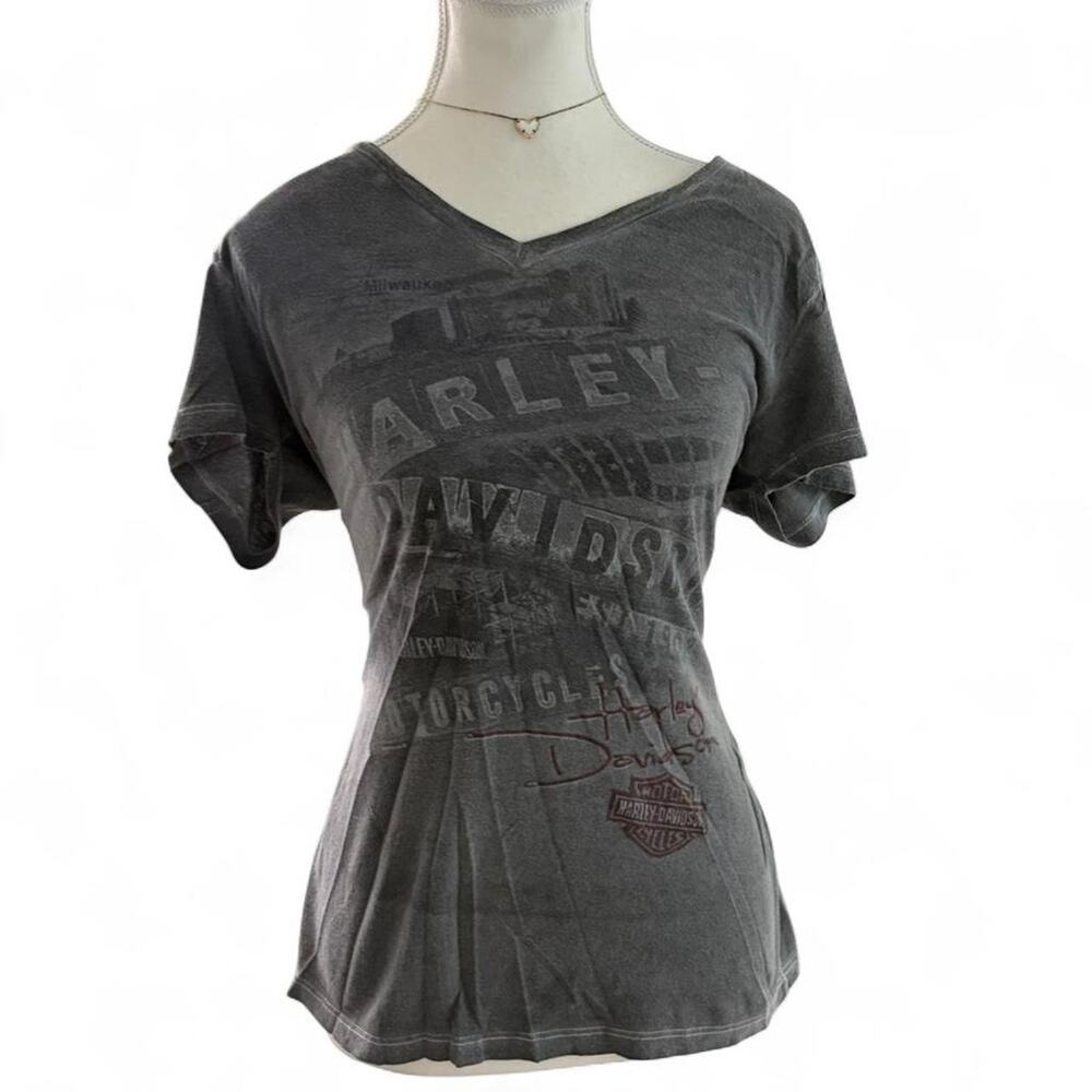 Harley Davidson Graphic Y2K Grunge Biker Girl ShortSleeve Angel Wings Size Large